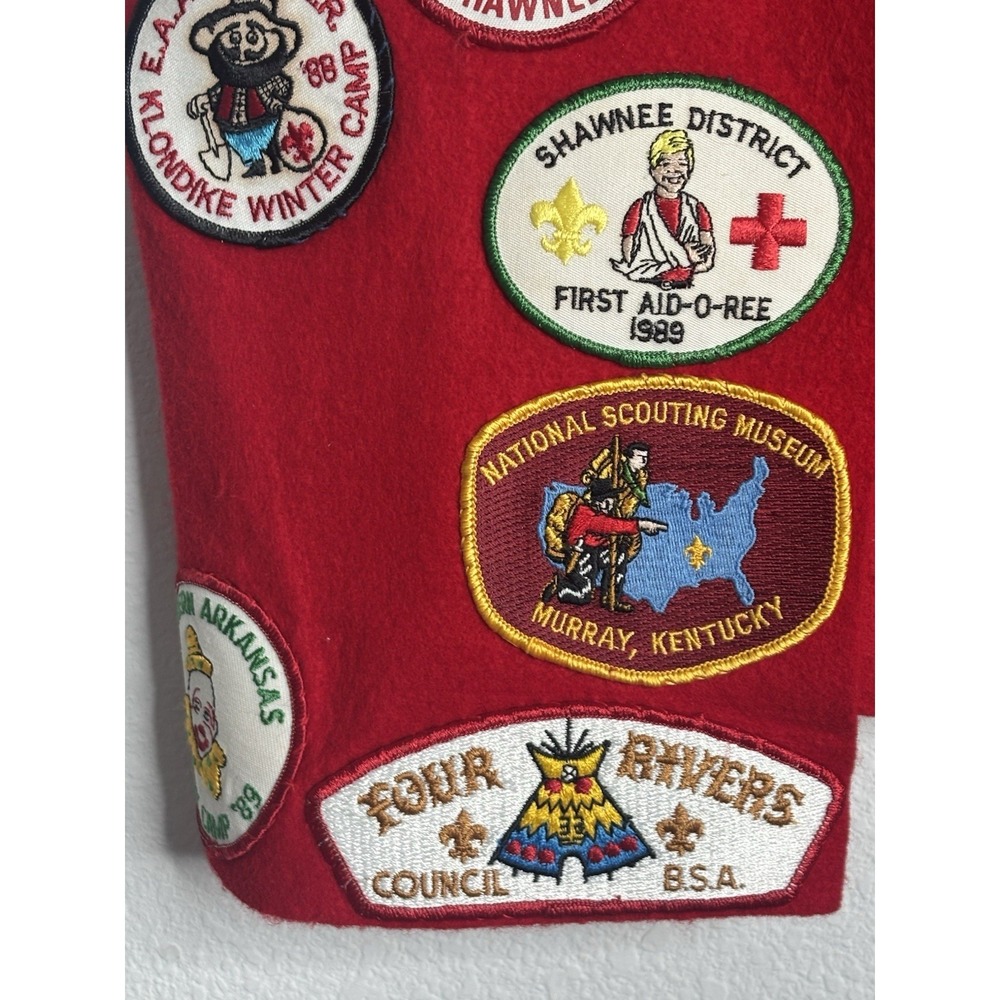 Vintage Boy Scouts Red Wool Patch Vest Brag Vest 1980s Arkansas Shiloh Trail BSA - Picture 5 of 10